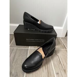 Vionic Willa Black Leather Wedge Women's 6.5 M Slip On Shoes Arch Support New